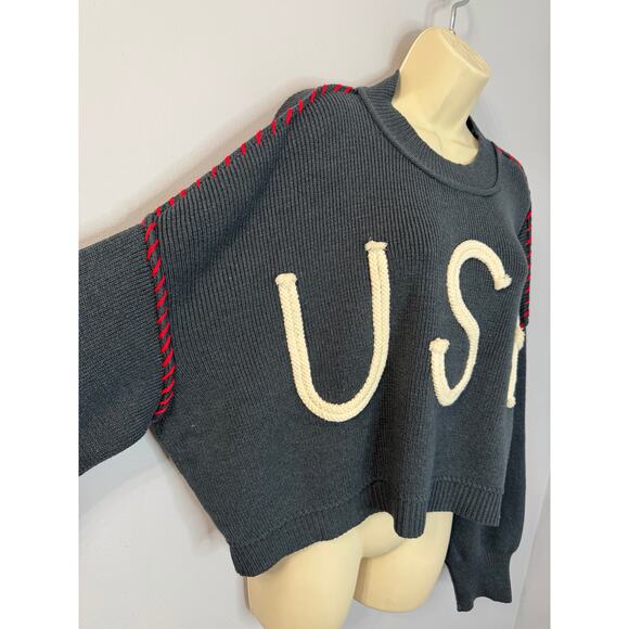Miou Muse USA Rope Letter Sweater Blue Relax Oversized Women's L New - Picture 6 of 10